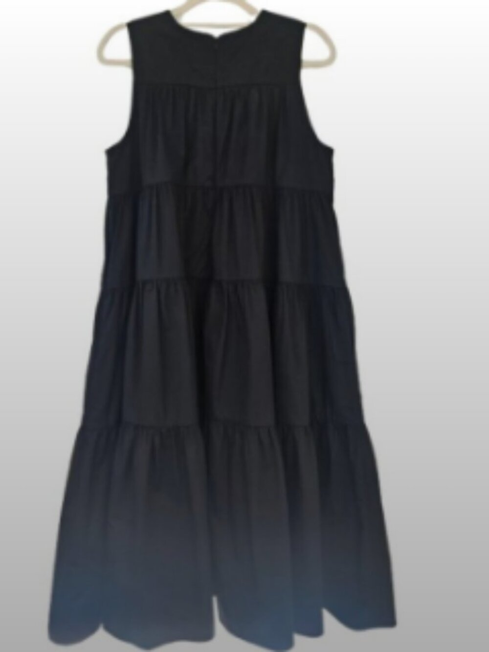 CO Essentials Black Cotton Poplin Tiered Sleeveless Maxi Dress SZ M - Picture 11 of 12